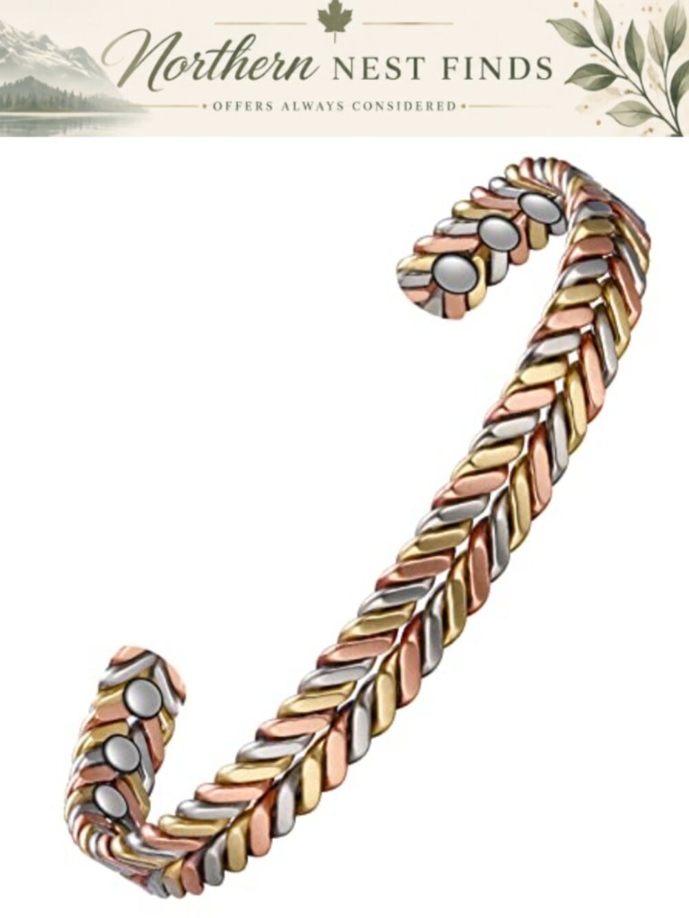 Pure Copper Magnetic Cuff Bracelet Neodymium Adjustable Bangle